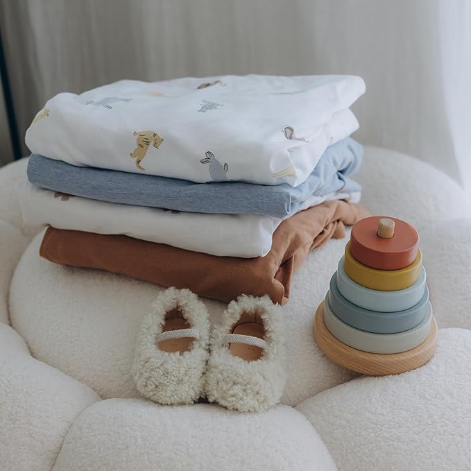 Baby Crib Bassinet Sheet, 100% Cotton Knitted Jersey, Pack n Play Sheet, Fitted Crib Sheets, Super Soft, Durable, Toddler Fitted Sheet, Green & Mustard Grey 17"x32"x4"