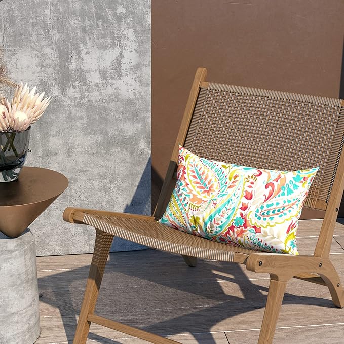 LVTXIII Outdoor Lumbar Pillow Covers 12 x 20 Inch, Patio Fluffy Pillow Cases ONLY, 2 Pack Water-Repellent Lumbar Cushion Cases for Home Patio Garden Sofa Bed Furniture Ornament, Pretty Paisley