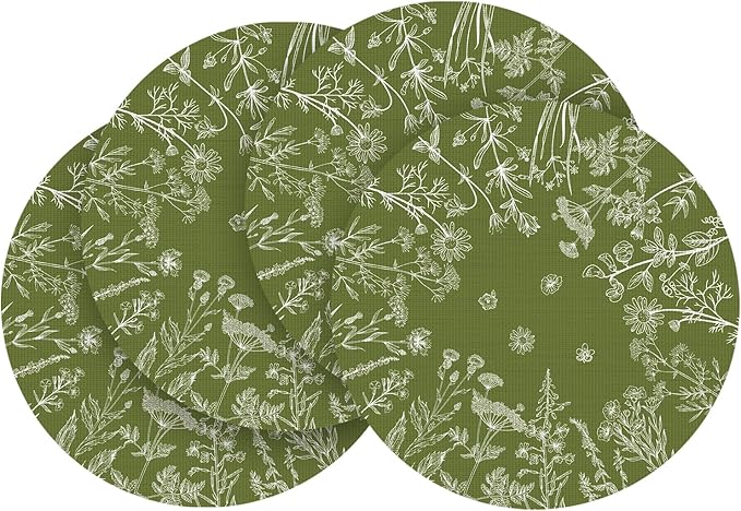 Artoid Mode Dandelion Wild Flower Round Placemats Set of 4, 15 Inch Plastic Woven Washable Non-Slip PVC Table Mats for Party Kitchen Dining Decor