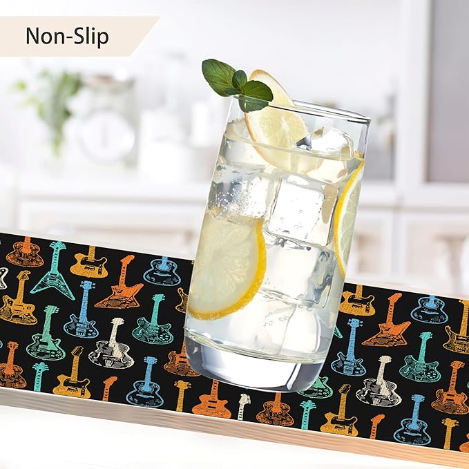 Colorful Guitar Placemats Set of 6, Waterproof Non-Slip Washable Table Mats Set for Kitchen Dining Holiday Party Wedding Decor 12x18 Inch