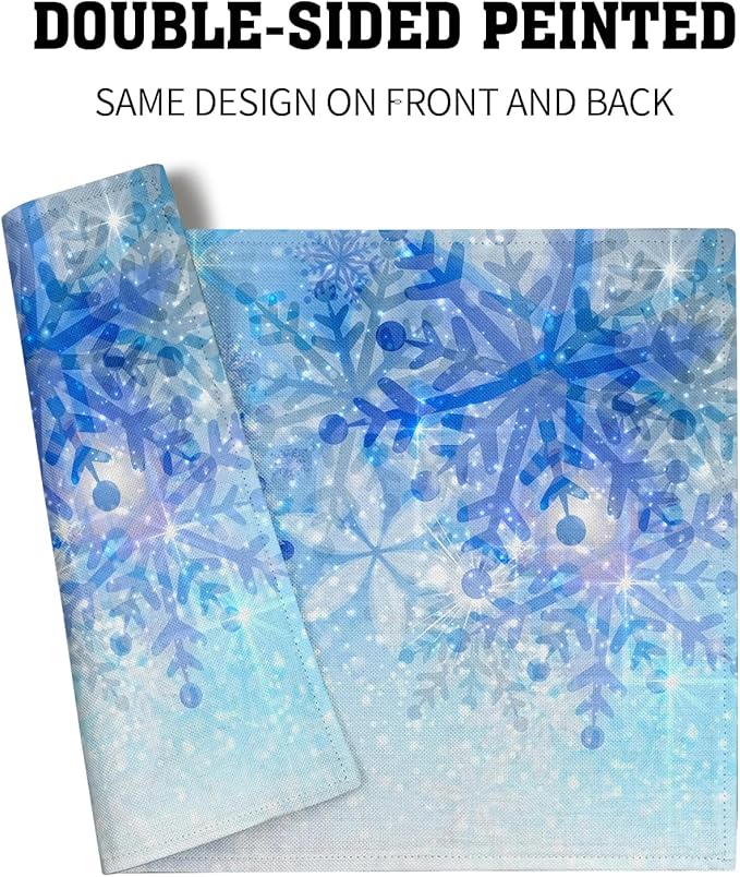 Giwawa Christmas Snowflake Placemats, White Blue Falling Crystal Nature Ice Table Mat, Winter Snow Place Mats Set of 4 for Kitchen Dining Decor, 12"x18", Heat Resistant Non-Slip