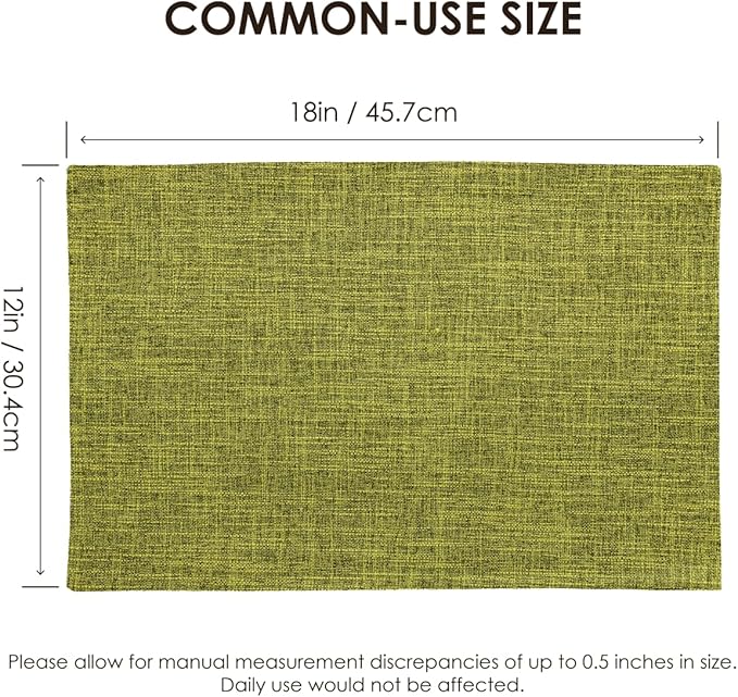 Placemats Set of 4, Bilayer Thickened Linen Place Mats Heat Resistant Machine Washable Wrinkle Free Carefully Selected Polyester Mats for Kitchen/Dining/Coffee Table (Lime Green)