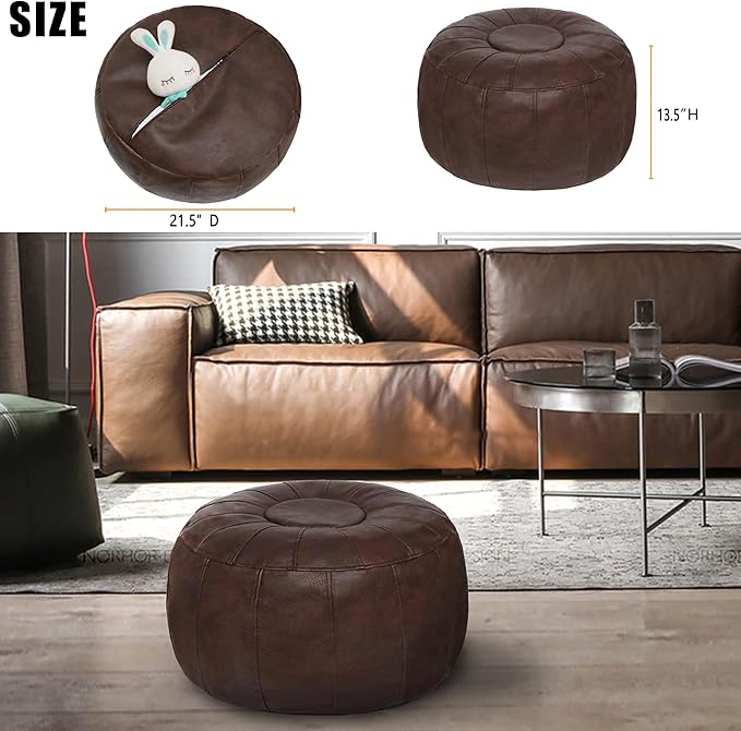 Thgonwid Unstuffed Moroccan Ottoman Pouf Cover, Ottoman Footstool Storage Solution, Bean Bag Chair, Foot Rest, Deep Coffee