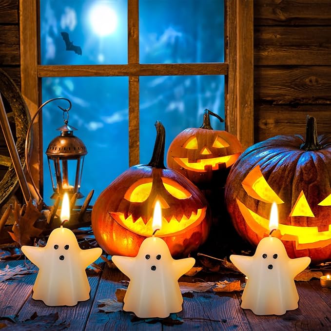 Jutom 10 Pieces Spooky Ghost Candles for Halloween Party Decor
