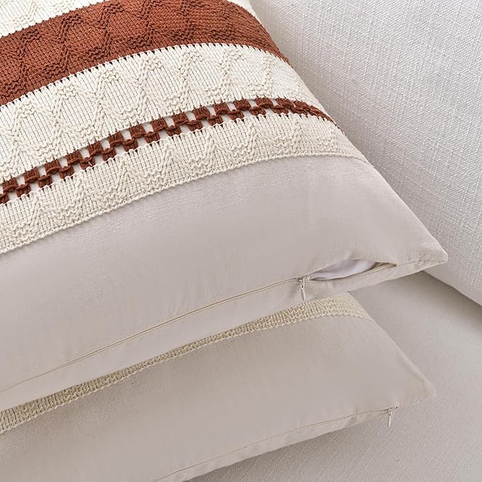 Fancy Homi Set of 2 Rust Boho Decorative Throw Pillow Covers 20x20 Inch for Couch Bed Sofa, Aesthetic Modern Organic Fall Room Decor, Soft Cotton Cute Terracotta Textured Farmhouse Cushion Case