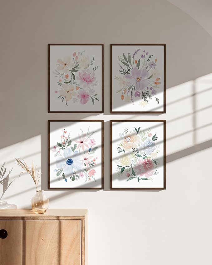 Bouquet Set Art Print Framed Walnut 16x20