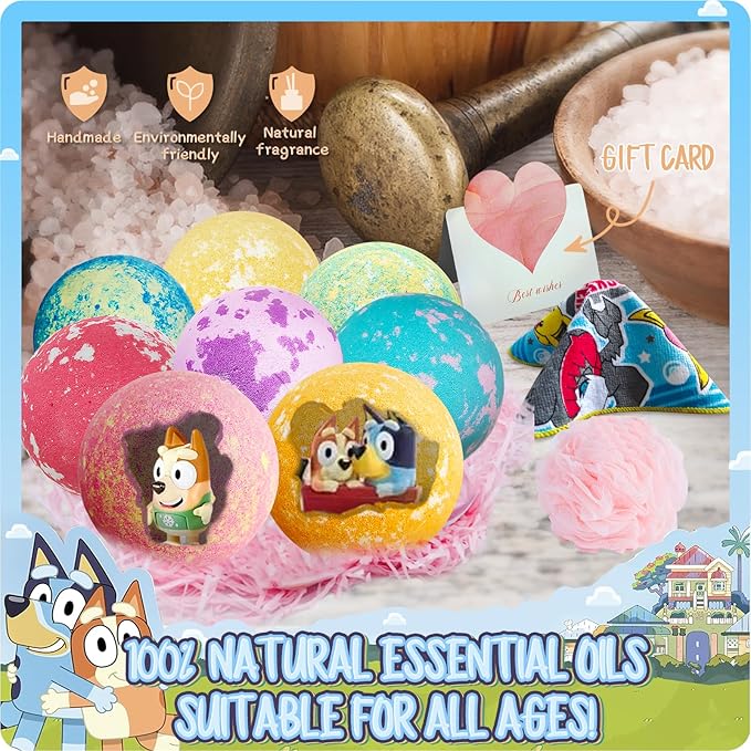 Bath Bombs for Kids: Blue Heeler Puppy Bath Bombs with Surprise Inside, Easter Bath Rich in Natural Essential Oils, Kids BathBombs Gift Set for Dry Skin Moisturize, Gifts for Toddlers (8 Pcs)