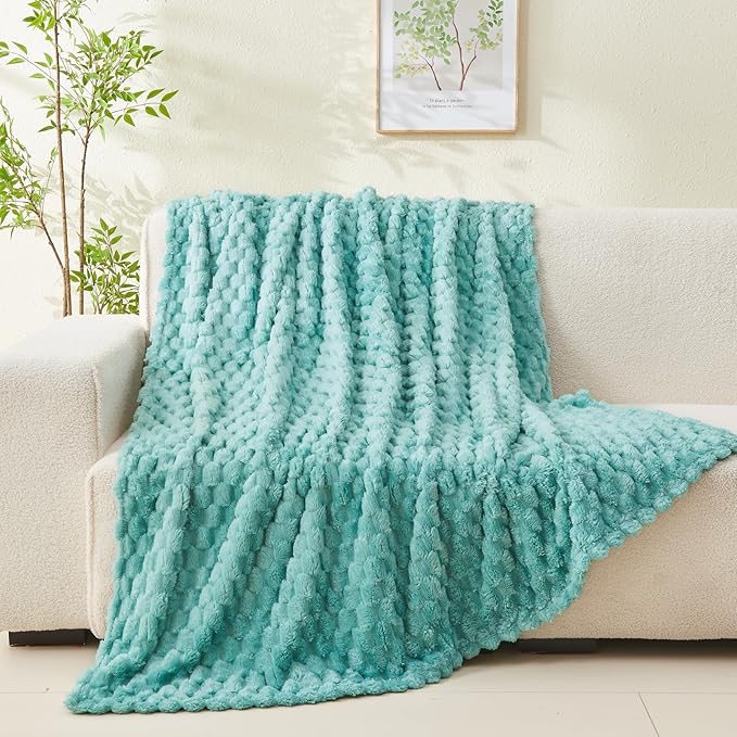 NEWCOSPLAY Super Soft Twin Blanket Sage Green Premium Silky Flannel Fleece 3D Clouds Stylish Jacquard Lightweight Bed Blanket All Season Use 350GSM (Sage Green, Twin(60"x80"))