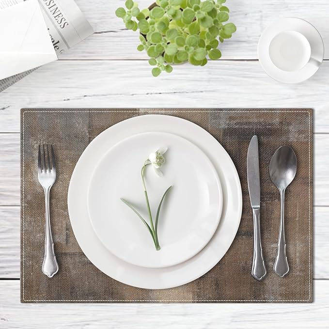 Emvency Farmhouse Placemats Set of 4, 12x18 Inch Abstract Grey and Dark Brown Art Painting Table Mats for Outdoor Home Party Kitchen Dining Decoration