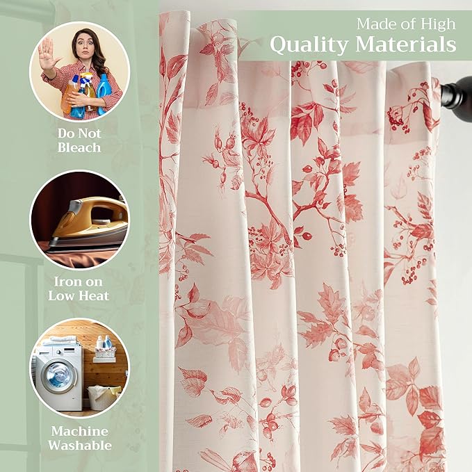 Maison d' Hermine Curtains for Living Room 100% Cotton 108 inch Length One Panel Light Filtering Curtains for Bedroom Windows with Rod and Loop Pockets Drapes (Equinoxe Terracotta, 50" W x 108" L)