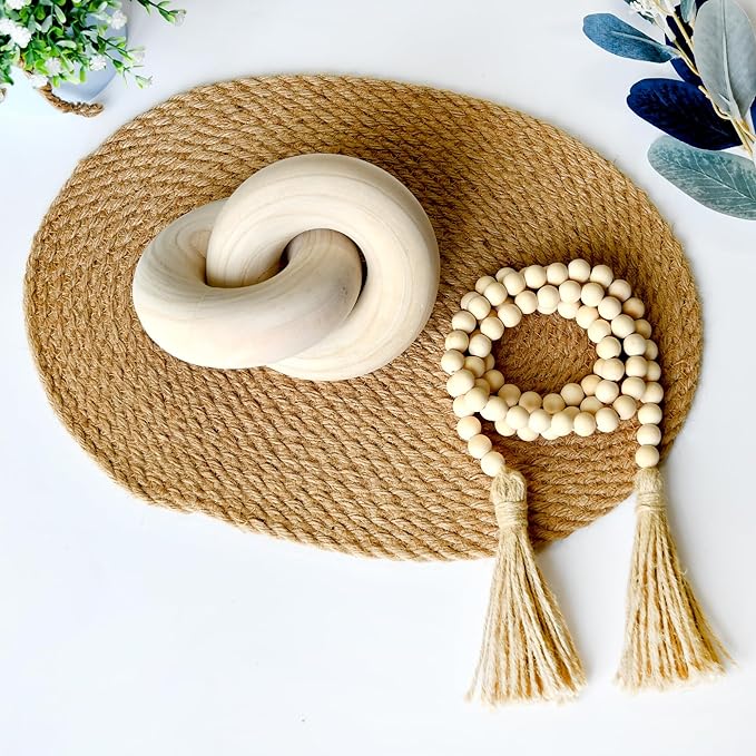 Wood Coffee Table Decor for Living Room, Hand Carved Chain Link Decoration, Modern Farmhouse and Boho Style Object