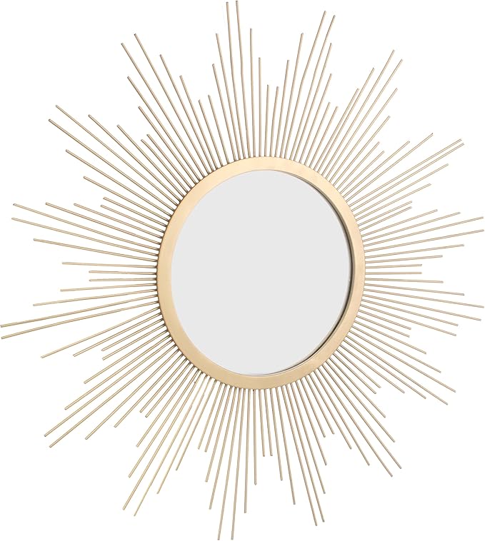 Stonebriar Round 23" Antique Gold Metal Starburst Hanging Wall Mirror with Attached Mounting Bracket, Decorative Decor for the Living Room, Bedroom, Bathroom, Hallway, and Entryway