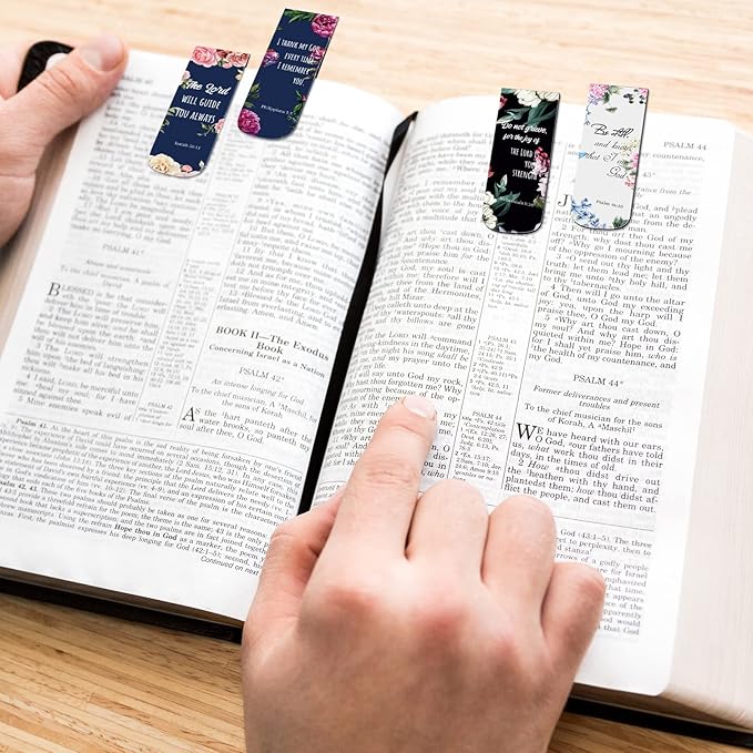 Zonon 48 Pcs Bible Verse Magnetic Bookmarks, Inspirational Scripture Christian Book Markers Religious Motivational Encouragement Flower Page Clips Presents for School Supplies(Elegant Style)