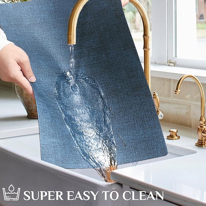 Softalker Faux Leather Placemats Set of 4-Vinyl Heat Resistant Place Mats, 100% Waterproof Oilproof Wipe Clean Table Mats for Indoor & Outdoor Use, 17’’×12’’, Navy Blue
