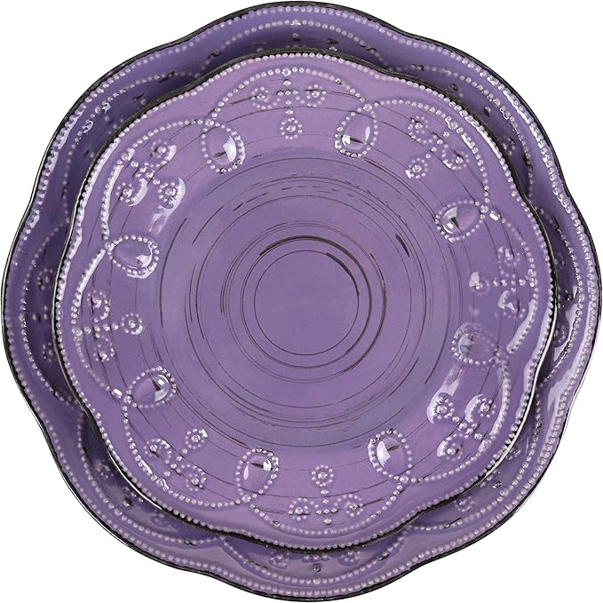 Elama Rustic Birch 16 Piece Stoneware Dinnerware Set in Purple, (EL-RUSTICBIRCH)