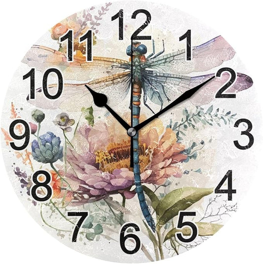Insect Dragonfly Wall Clock Non Ticking Silent Kitchen Clock Large Battery Operated Clocks 10 inch for Living Room Bedroom Decor