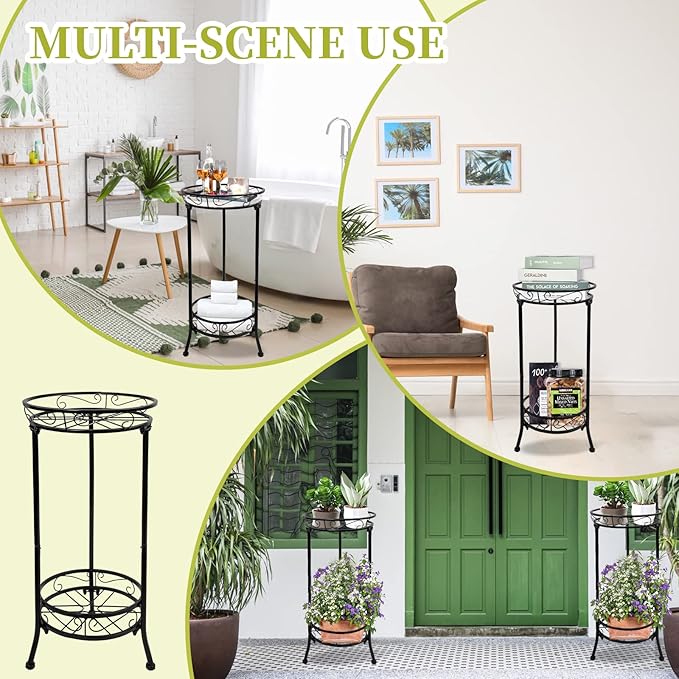 2 Tier Tall Metal Plant Stand for Indoor Outdoor Plants, 26.7In Corner Plant Stands Display Rack, Rustproof Iron Flower Pot Holder Shelf for Patio Balcony Garden Living Room (B)