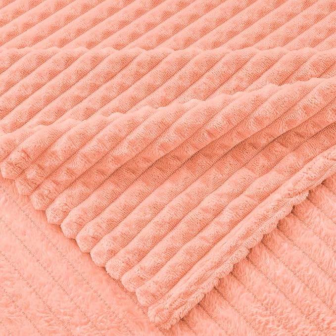 EMME Soft Fleece Pink Throw Blanket for Couch Luxury Flannel for Bed Sofa Chair, Plush, Warm and Cozy Blanket with Geometric Grid Design (Pink, 50'' x 60'')