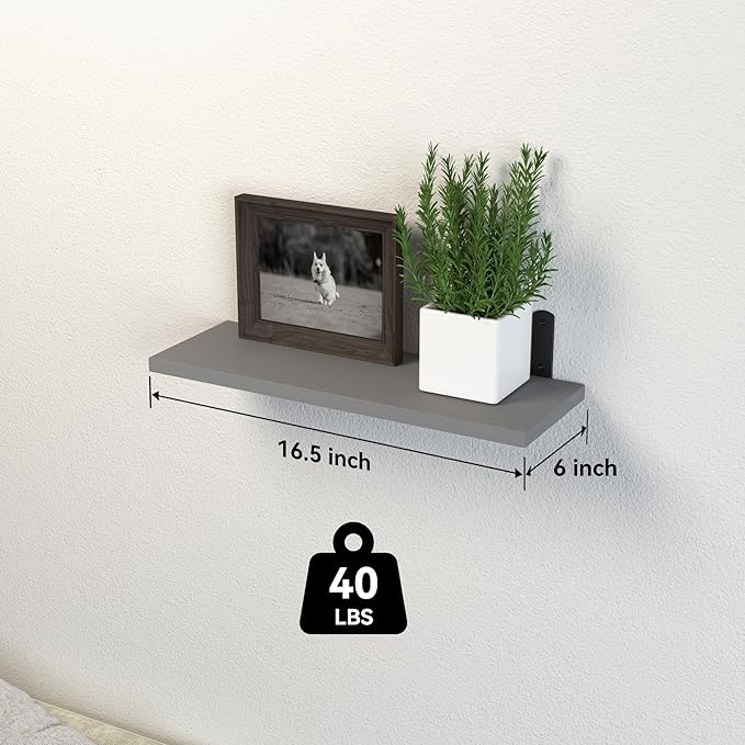 Floating Shelves, 3 Sets Wall Wooden Shelves for Décor, Mounted Bathroom Shelf Storage, Book Wall, Bedroom, Living Room – Grey, HM02