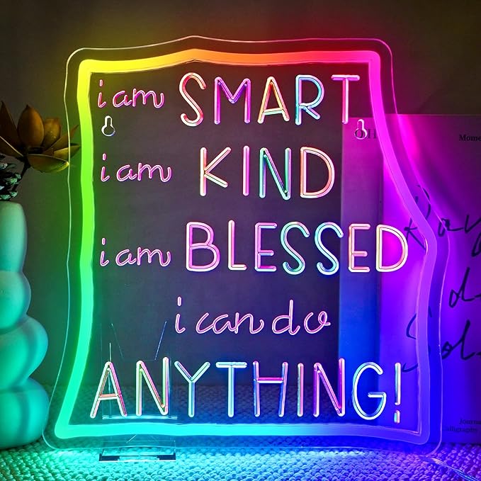 I Can Do Anything Neon Sign Motivational Classroom Led Neon Lights For Wall Decor Dimmable Colorful Light Up Sign For Bedroom Library Classroom Reading Study Room Decoration Boy Girls Gifts