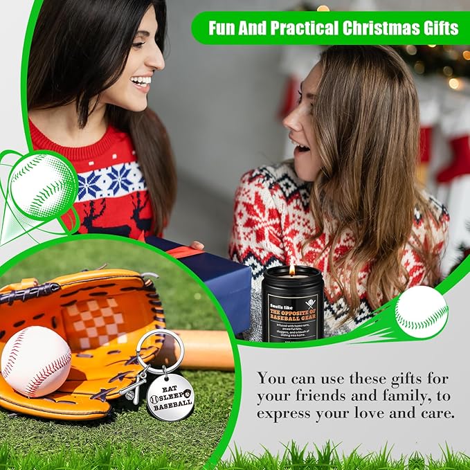 Baseball Gifts - Funny Scented Candle & Keychain for Men & Women