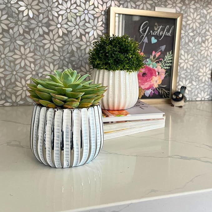 Admired By Nature 4" Ceramic Flower Planter, Ceramic Pot Planter, Indoor Ceramic Bowl, Houseplant Ceramic Pot, Decorative Planter for Indoor Plant Succulent Plant Home Décor, Lightweight, White