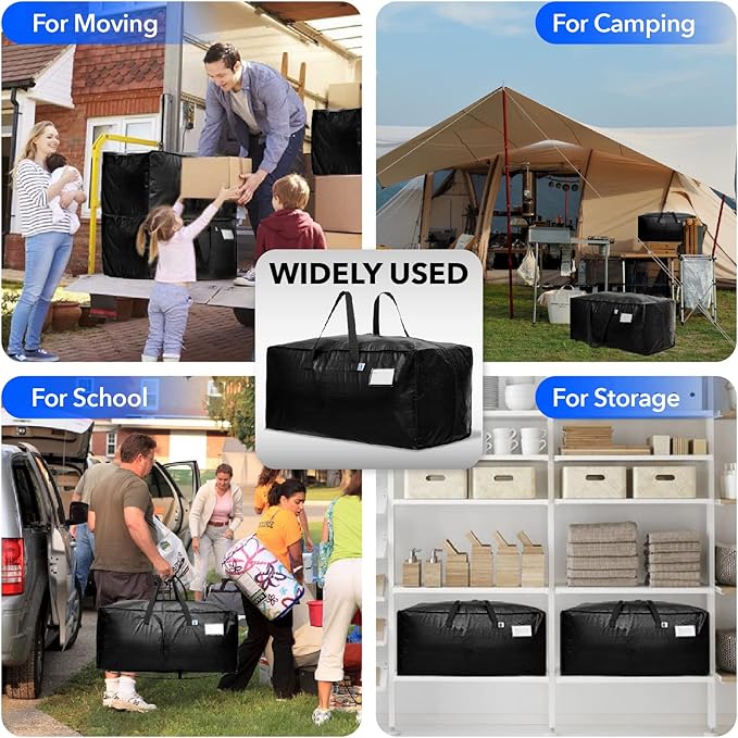 Moving Bags Heavy Duty,Extra Large Moving Bags for Travel/College Packing/Storage/Organization/Seasonal Clothes & Bedding Storage,Moving Supplies Bins,Compatible with Ikea Frakta Cart (Black,6 Pack)
