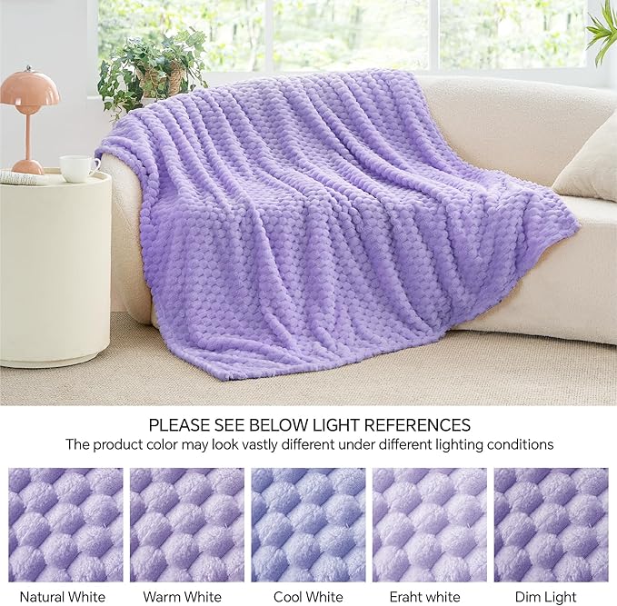 BEDELITE Jacquard Blanket - 3D Fleece Decorative Lavender King Size Throw, Super Soft and Cozy Warm Fuzzy Blanket All Seasons Suitable, 108x90Inches