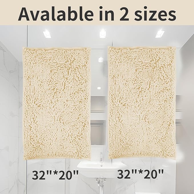ZiYiJuan Bathroom Rugs, Super Absorbent Luxury Shaggy Chenille Bath Mats, Durable (Milky White,20x32+20x32(in)