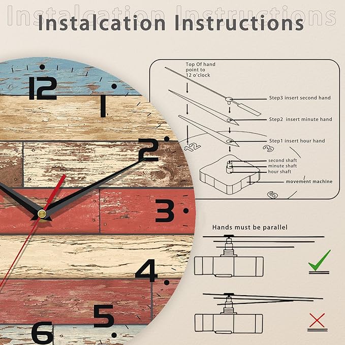 Clock for Living Room, Wooden Decorative Round Wall Clock Silent Non-Ticking Battery Operated Clock 10 Inch, Home Decor for Living Room, Kitchen, Bedroom and Office