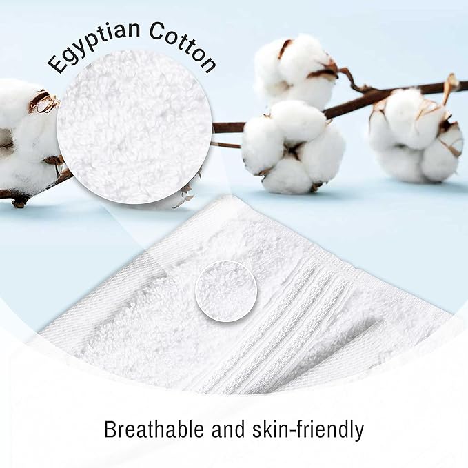 Superior Egyptian Cotton 8-Piece Hand Towel Set, Towel Basics For Quick Dry, Absorbent Small Towels, Facial, Spa, Kitchen, Bathroom Essentials, Apartment, Guest Bath, Soft, Washcloth, White