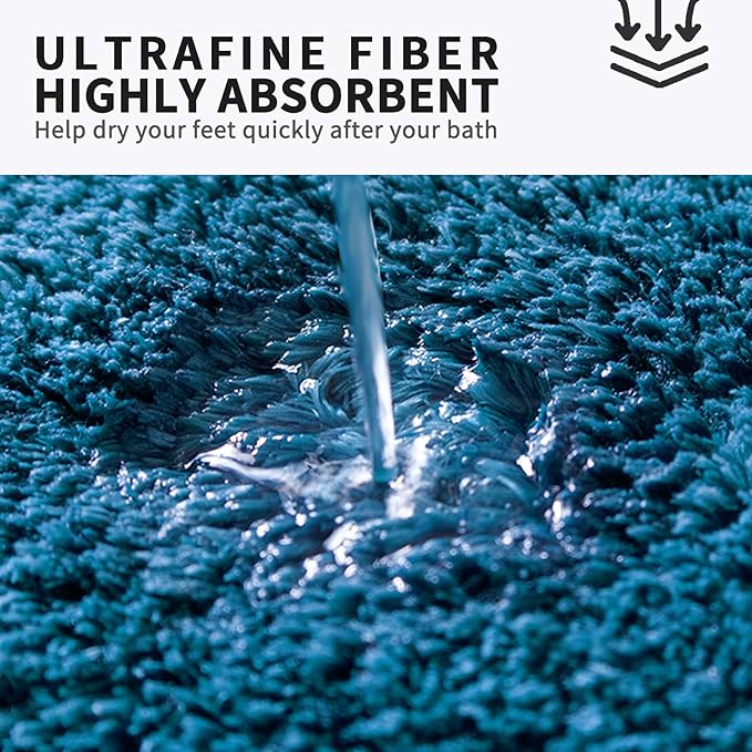 FIFU Bathroom Rugs 24" W x 36" L, Bath Mat for Bathroom, Bedroom, Laundry Room & Kitchen, Non-Slip Rubber Latex Backing, Extra Soft and Absorbent Microfiber Carpet, Machine Washable Rug, Peacock Blue