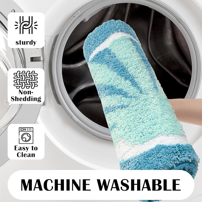 Blue Beach Long Bathroom Rugs Runner Non Slip Washable Cute Coastal Bath Mats Rugs for Bathroom Floor Nautical Fluffy Plush Soft Absorbent Farmhouse Carpet for Shower, Tub, 20x47 inch