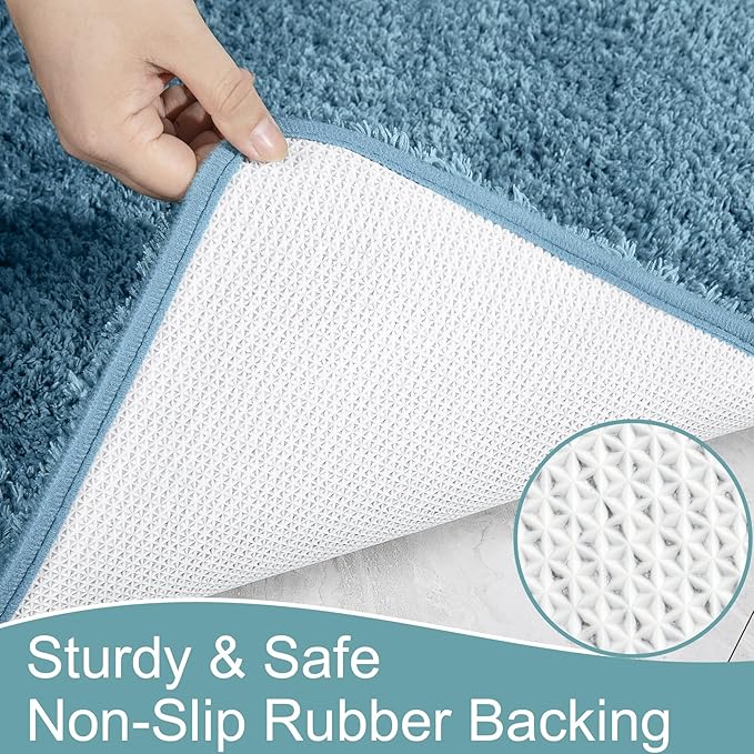 AROGAN Luxury Long Bathroom Runner Rug, 24x60 Inch Thick Soft and Absorbent Non Slip Bath Mat, Rubber Backing Quick Dry Rugs Carpets, Machine Washable Plush Mats for Shower Floor, Little Blue
