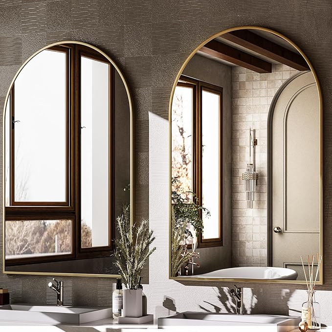 HARRITPURE 20"x30" Arched Bathroom Mirror - Wall Mounted Mirror - Gold Arch Mirror - Aluminum Alloy Frame Bathroom Mirror Living Room, Bedroom and Entryway