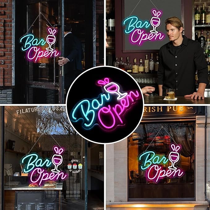 Bar Open Signs for Business, 16.5"X 14.3" Dimmable LED Neon Open Sign Powered by USB with ON/OFF Switch, Bright High Visibility Light Up Neon Sign for Home Beer Club Party Gift