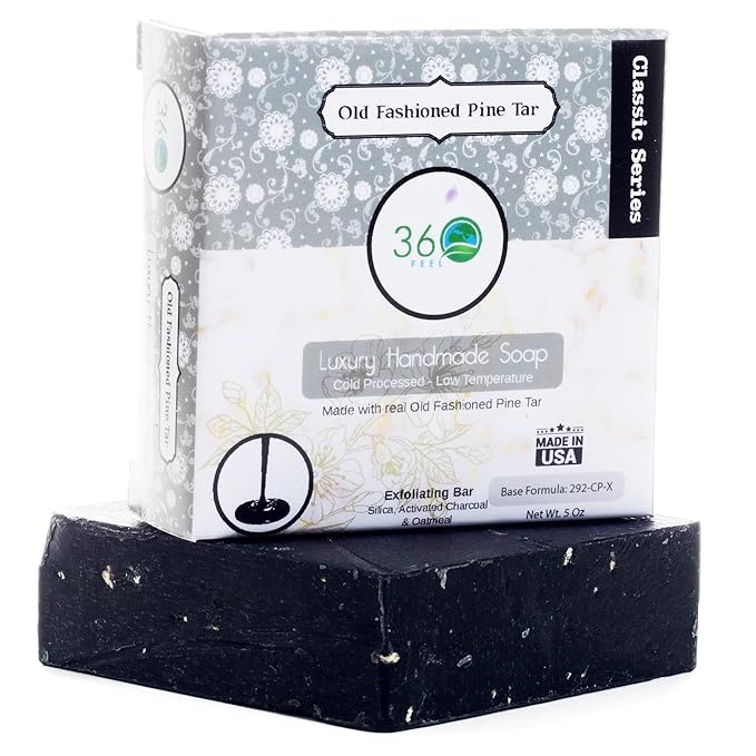 360Feel Pine Tar Soap - Handcrafted Castile Soap Bar with Soothing Scent - Handmade with Essential Oil - Suitable Gift for Anniversaries, Weddings, and Holiday Stockings - Rich Lather