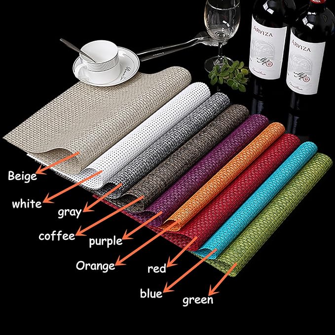 Zupro Placemats Set of 4 Washable Heat-Resistant Non Slip Braided Table Mats Woven PVC Vinyl Kitchen Dining Patio Table Place Mats for Dinner Parties BBQs Indoor and Ourdoor Use.18"x12"(Light Yellow)