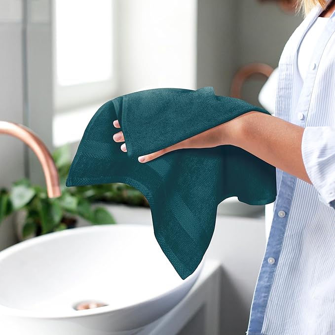 GLAMBURG Ultra Soft 6-Piece Hand Towel Set 16x28-100% Ringspun Cotton - Durable & Highly Absorbent Hand Towels - Ideal for use in Bathroom, Kitchen, Gym, Spa & General Cleaning - Teal