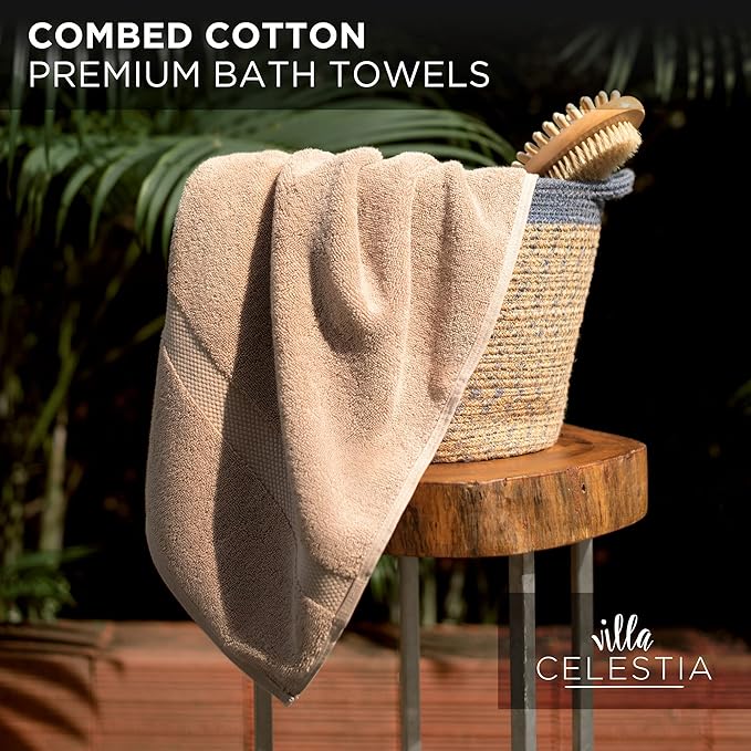 Luxury Bath Towels, 700 GSM Premium Beige Bath Towels, Quick Dry Beige Towels Bathroom, Soft Bath Towels Body Towels Beige Towel Set for Bathroom 27x54 Inches, Beige Towels Set of 3