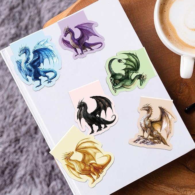 Cool Dragon Magnetic Bookmarks: 8 Pcs Powerful Dragon with Wings Magnet Book Markers, Unique Book Mark Clips Gift for Men, Gifts for Men Boys Kids Book Lovers Office School Supplies