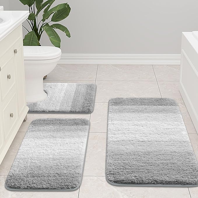 Arotive Microfiber Bathroom Rugs, Shaggy Soft and Absorbent Bath Rug, Non-Slip, Thick Plush Machine Washable Dry Bath Mats for Bathroom, Tub and Shower, 59x24, Light Grey