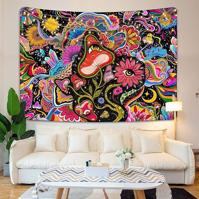 Lunerfex Mushroom Tapestry Pink Flowers Tapestry for Bedroom Aesthetic Tapestries Cute Floral Tapestries Wall Hanging for Bedroom and Living Room Decor Pink Flowers 50×60 Inches