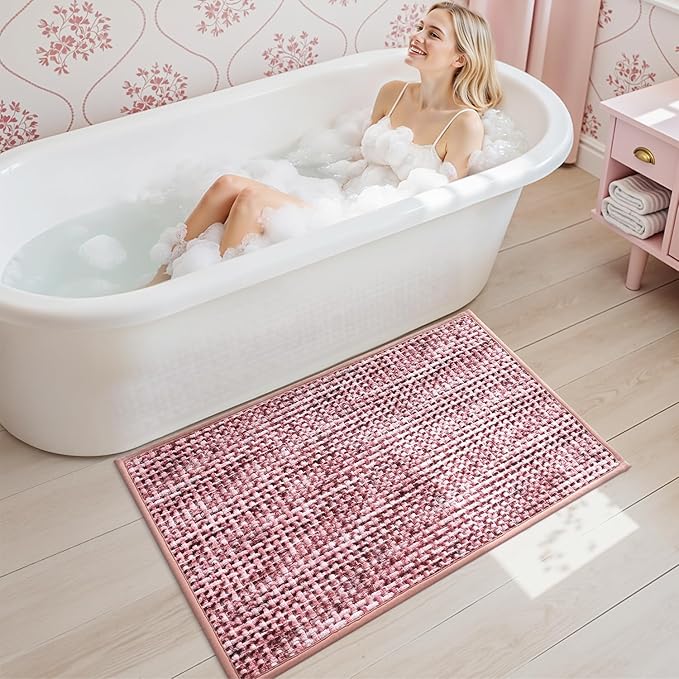 LUMI Chenille Bathroom Rugs, 24"x36" Extra Soft Non Slip Absorbent Bath Rugs, Washable Bath Mats for Bathroom Floor Tub and Shower, Red