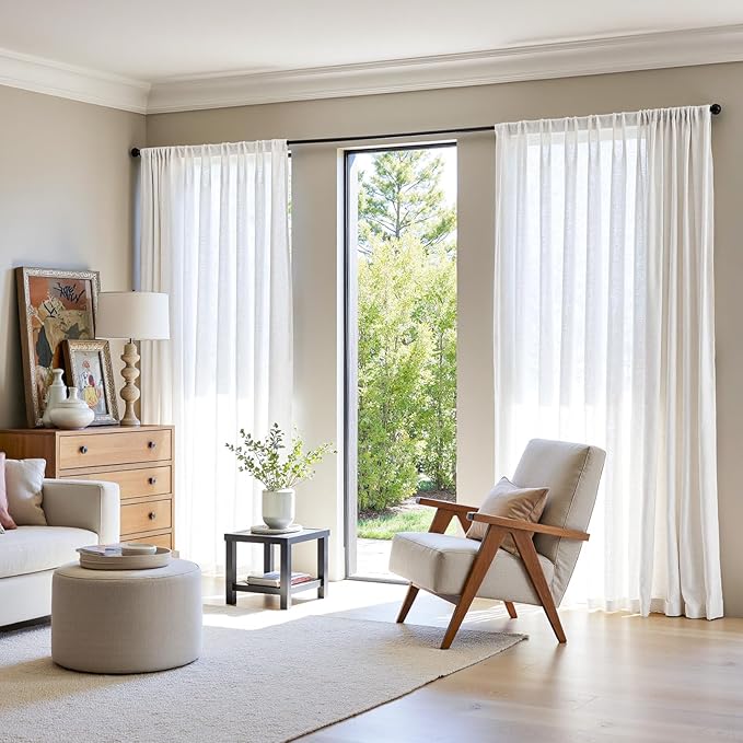 jinchan Linen Blend Curtain 96 inch Length 1 Panel for Sliding Door, Light Filtering 100 inch Extra Wide Farmhouse Drape with Rod Pocket Back Tab(100W x 96L, Off White)