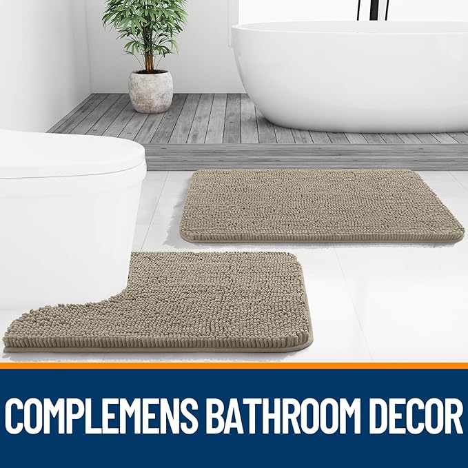 OLANLY Bathroom Rugs 36x24, Extra Soft Absorbent Chenille Bath Rugs, Rubber Backing Quick Dry, Machine Washable Bath Mats for Bathroom Floor, Tub and Shower, Home Decor Accessories, Warm Taupe