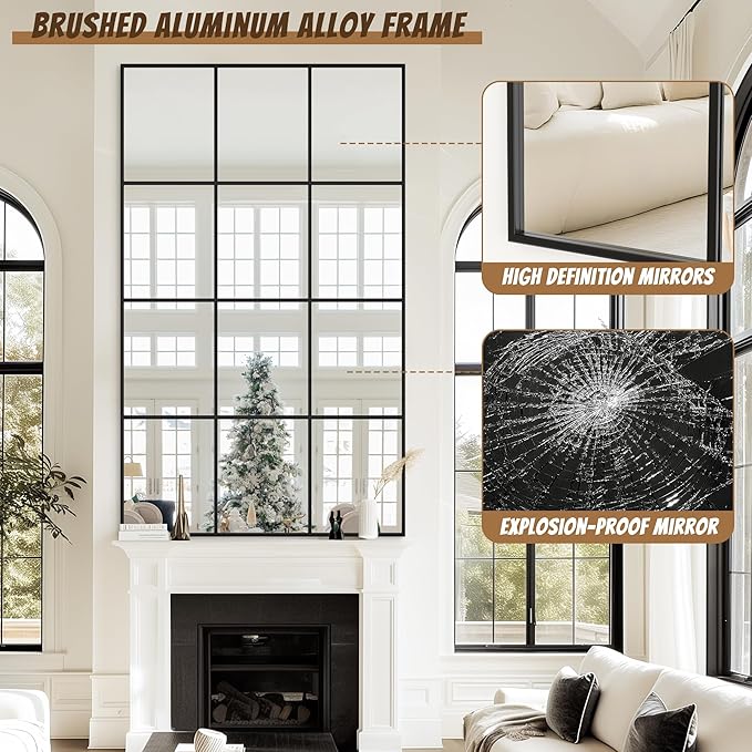 Antok Decorative Mirrors for Wall Decor, 60" x 36" Decorative Wall Mirror Black Window Mirrors Wall Mounted Decorative Mirror for Living Room Dining Room Hallway Entryway,Black,Retro Rect Style