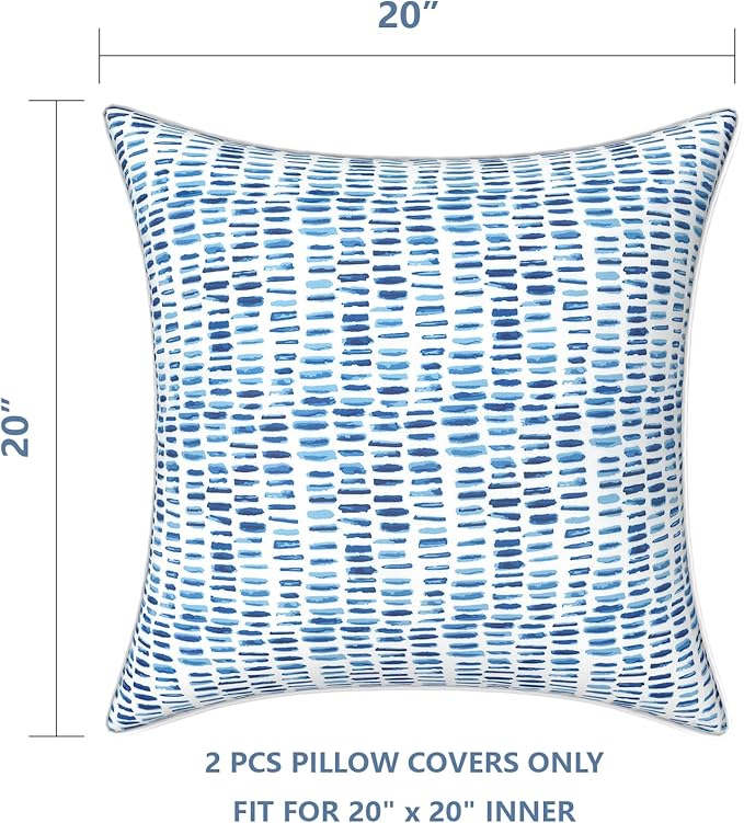 LVTXIII Pack of 2 Outdoor Throw Pillow Covers Accent Waterproof Pillow Covers ONLY, Patio Square Cushion Cases for Garden Balcony Couch Sofa Decoration 20x20 inch, Pebble Blue