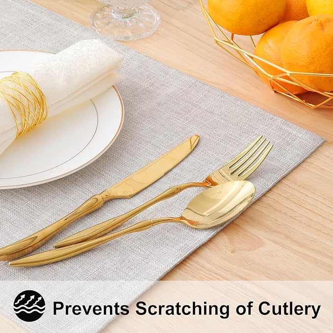 homing Cotton Linen Placemats Set of 6 and Table Runner 90" Long, Neutral Beige Washable Cloth Place Mats with Table Runner for Indoors & Outdoors, Easy to Clean