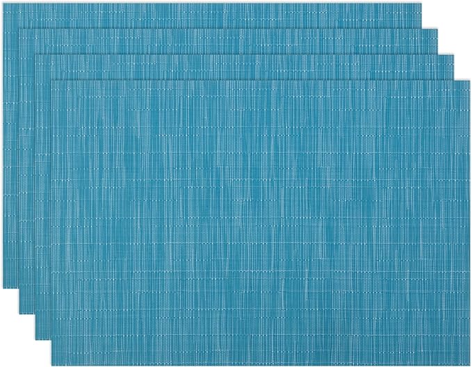 Winknowl Placemats Set of 4, Heat Resistant Stain Resistant Woven Vinyl Insulation Place mats, Durable Washable Elegant Table Mats for Kitchen Dining Table Decor (Teal Blue)